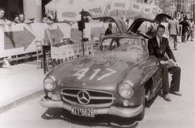 John Fitch with Mercedes 300SL which he drove to 5th Overall in the 1955 Mille Miglia. Archive Photo